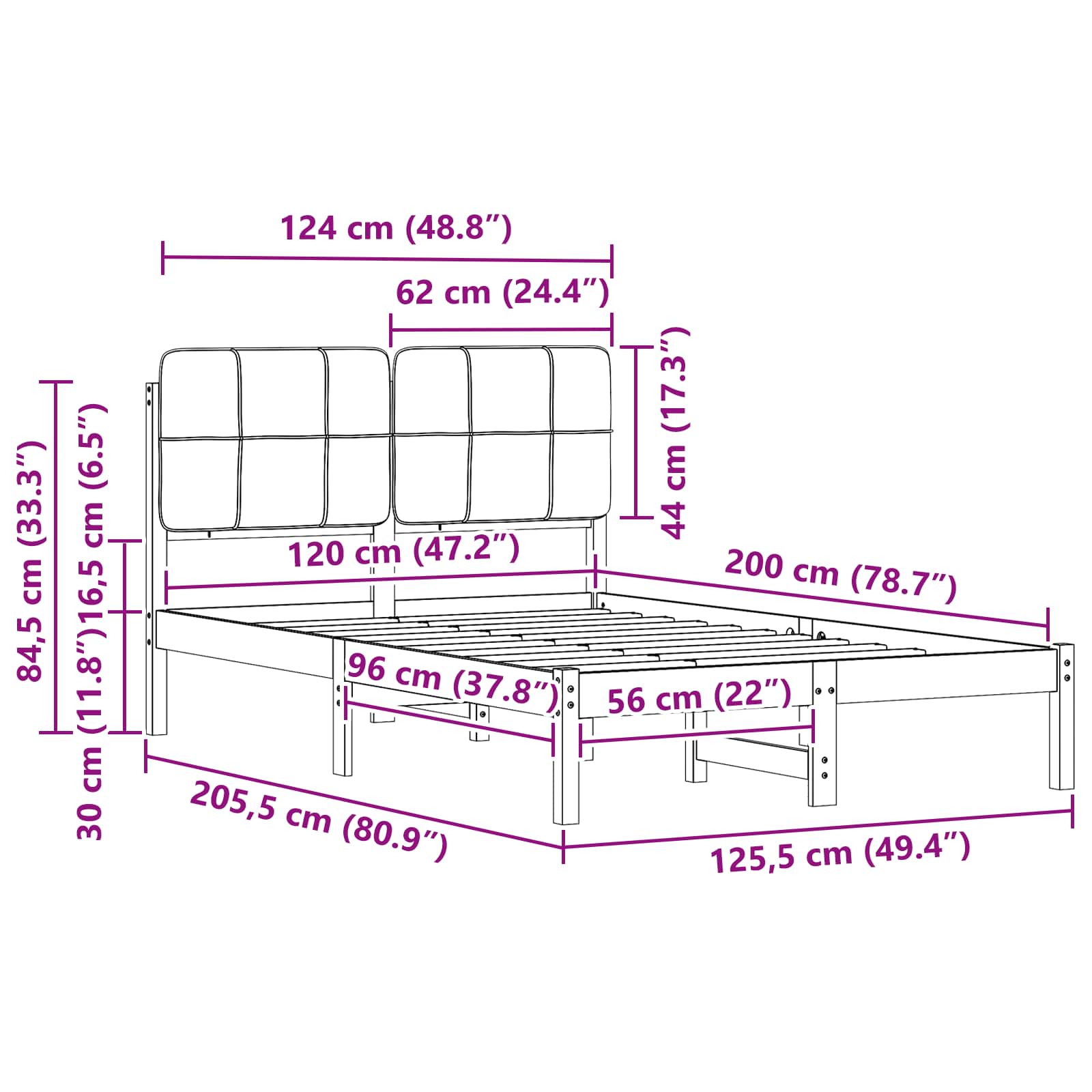 vidaXL Ramka łóżka z tapicerowanym wezgłowiem Jasnoszary 120 x 200 cm