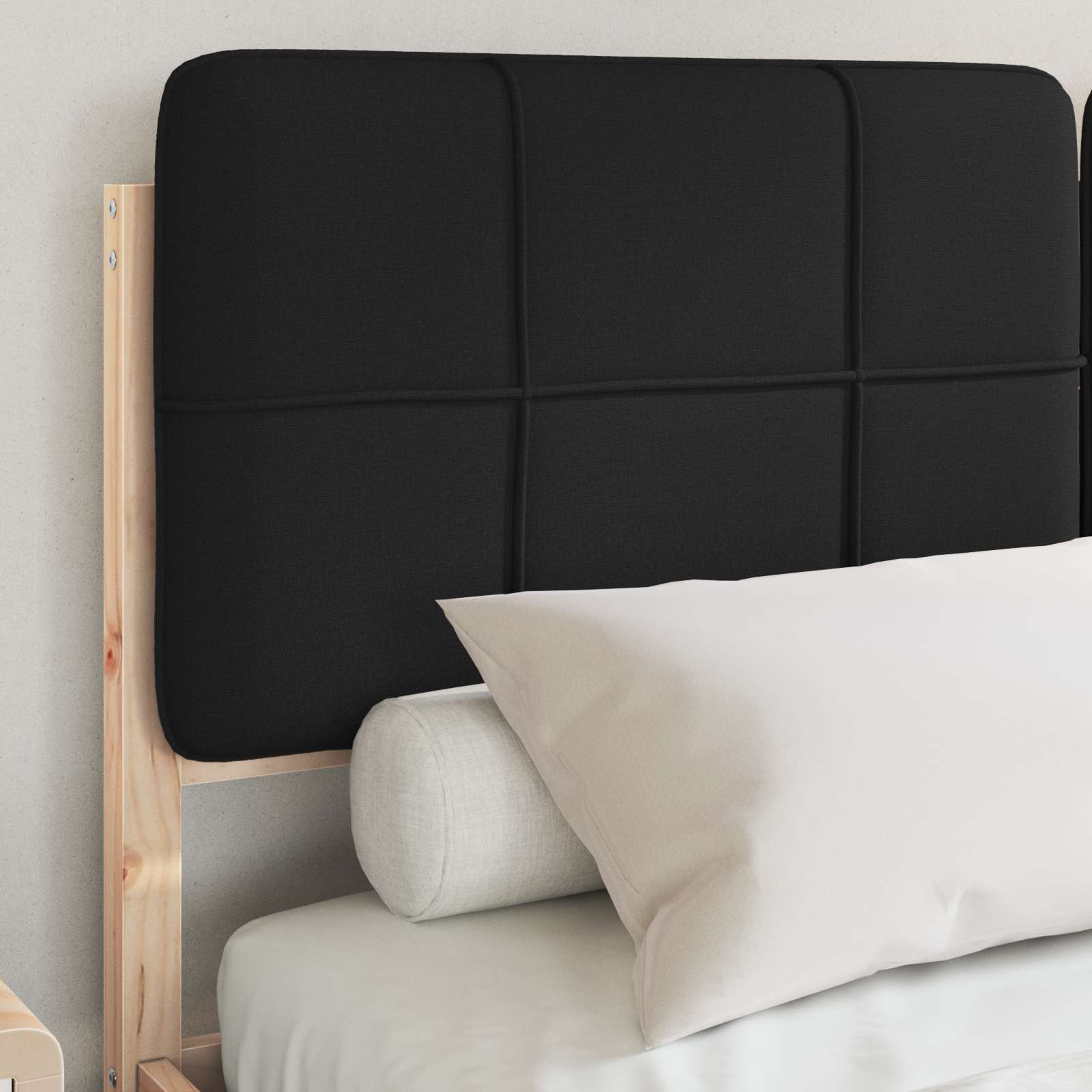 vidaXL Ramka łóżka z tapicerowanym wezgłowiem Czarny 135 x 190 cm