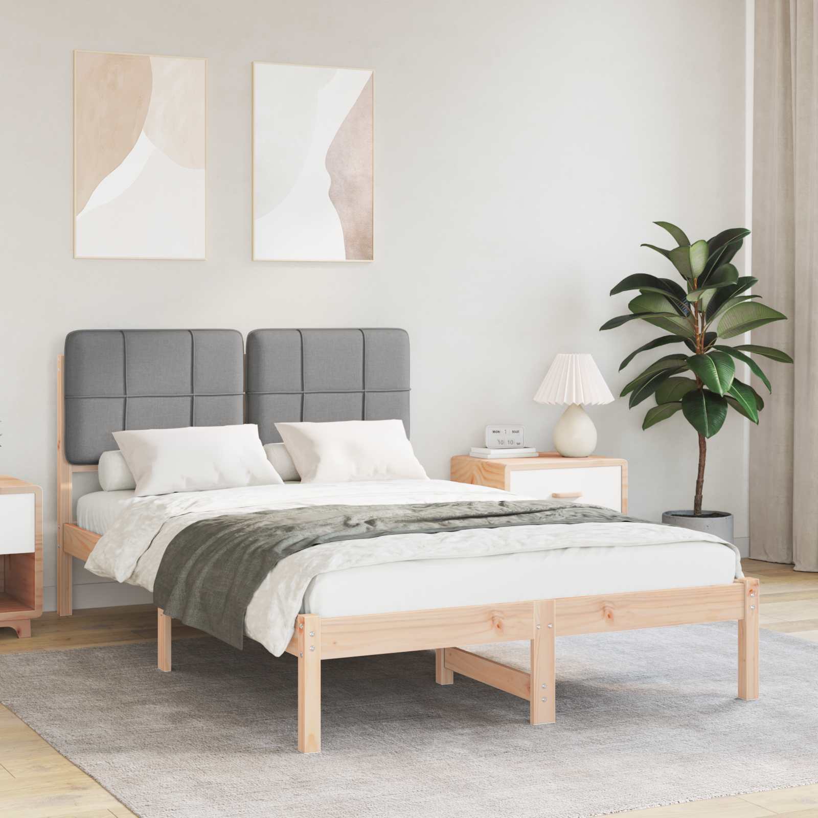 vidaXL Ramka łóżka z tapicerowanym wezgłowiem Jasnoszary 120 x 190 cm