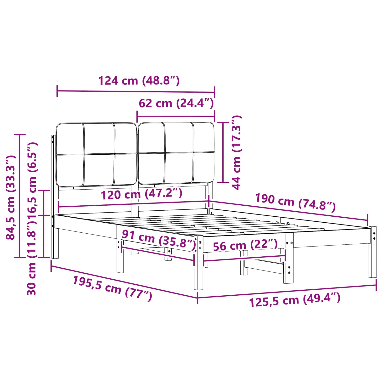 vidaXL Ramka łóżka z tapicerowanym wezgłowiem Jasnoszary 120 x 190 cm