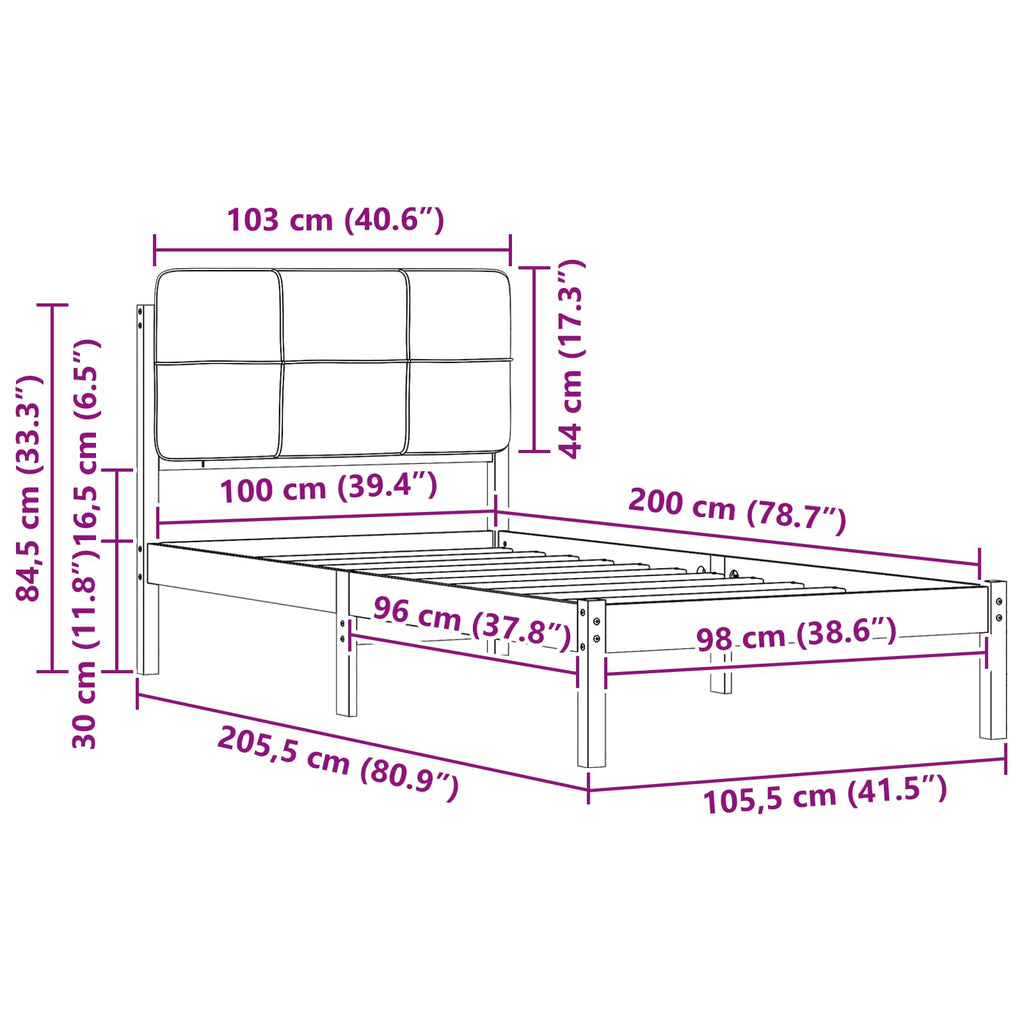 vidaXL Ramka łóżka z tapicerowanym wezgłowiem Ciemnoszary 100 x 200 cm