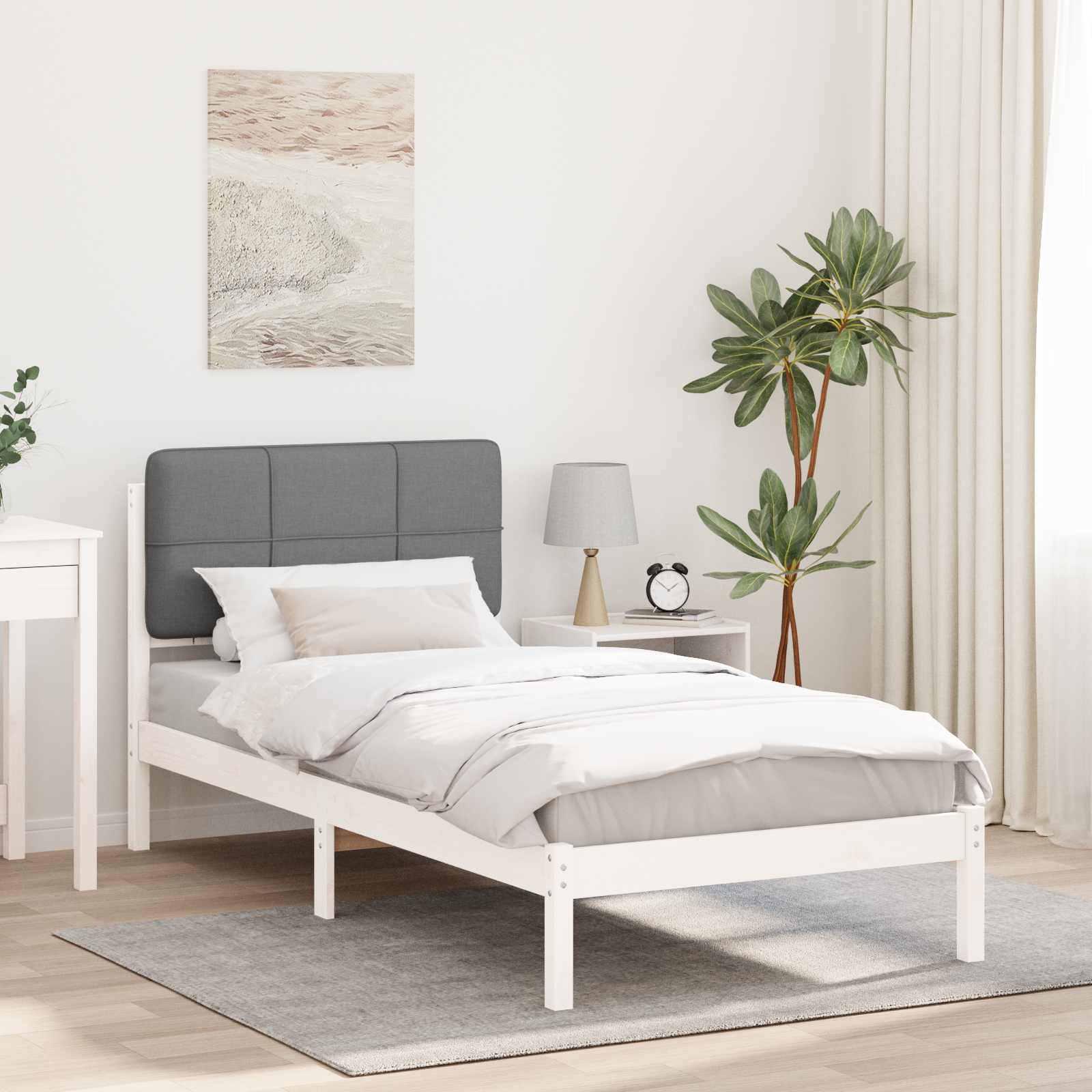 vidaXL Ramka łóżka z tapicerowanym wezgłowiem Jasnoszary 100 x 200 cm