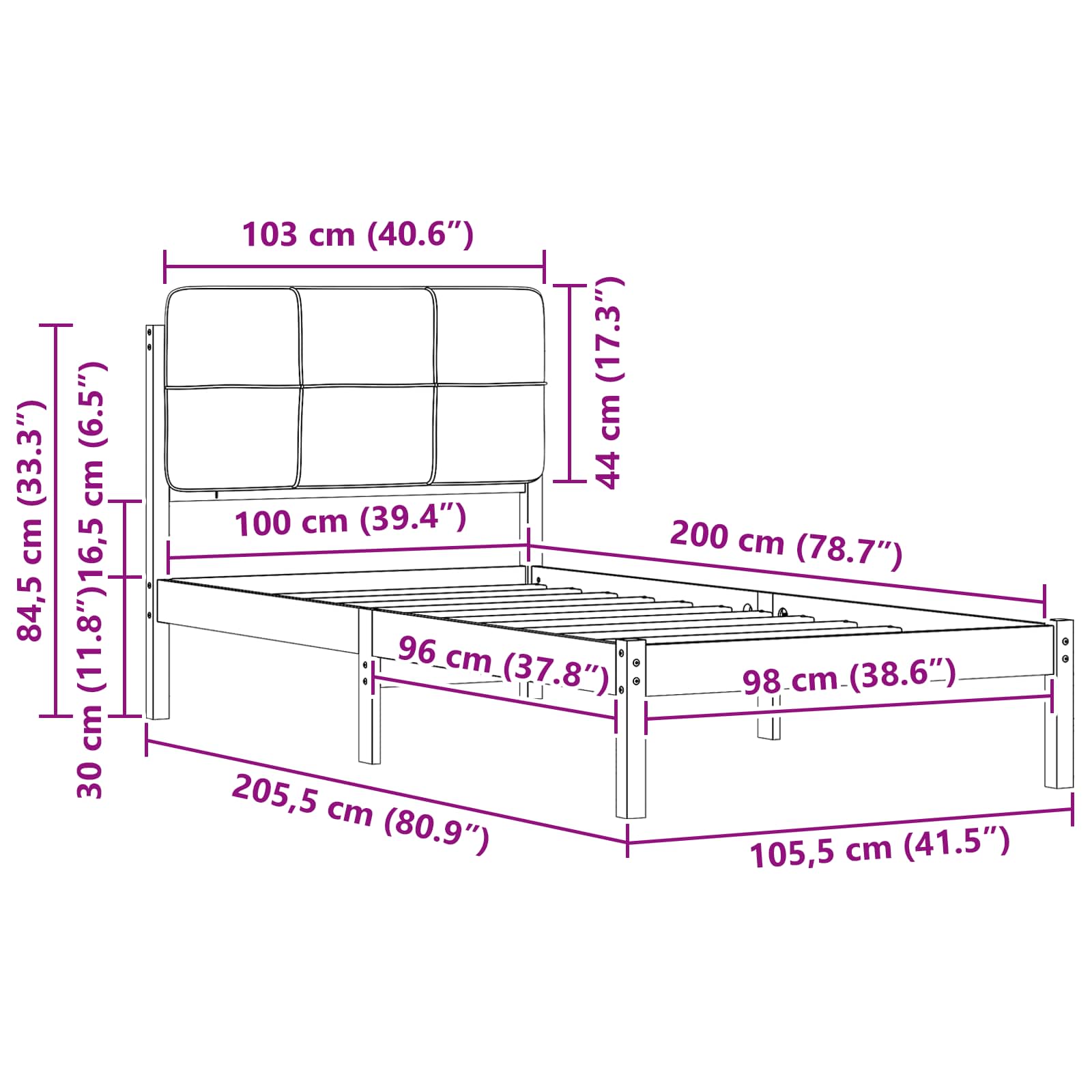 vidaXL Ramka łóżka z tapicerowanym wezgłowiem Jasnoszary 100 x 200 cm