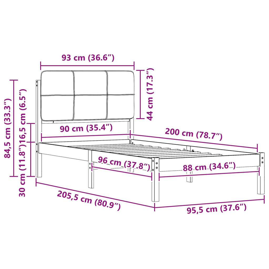 vidaXL Ramka łóżka z tapicerowanym wezgłowiem Czarny 90 x 200 cm
