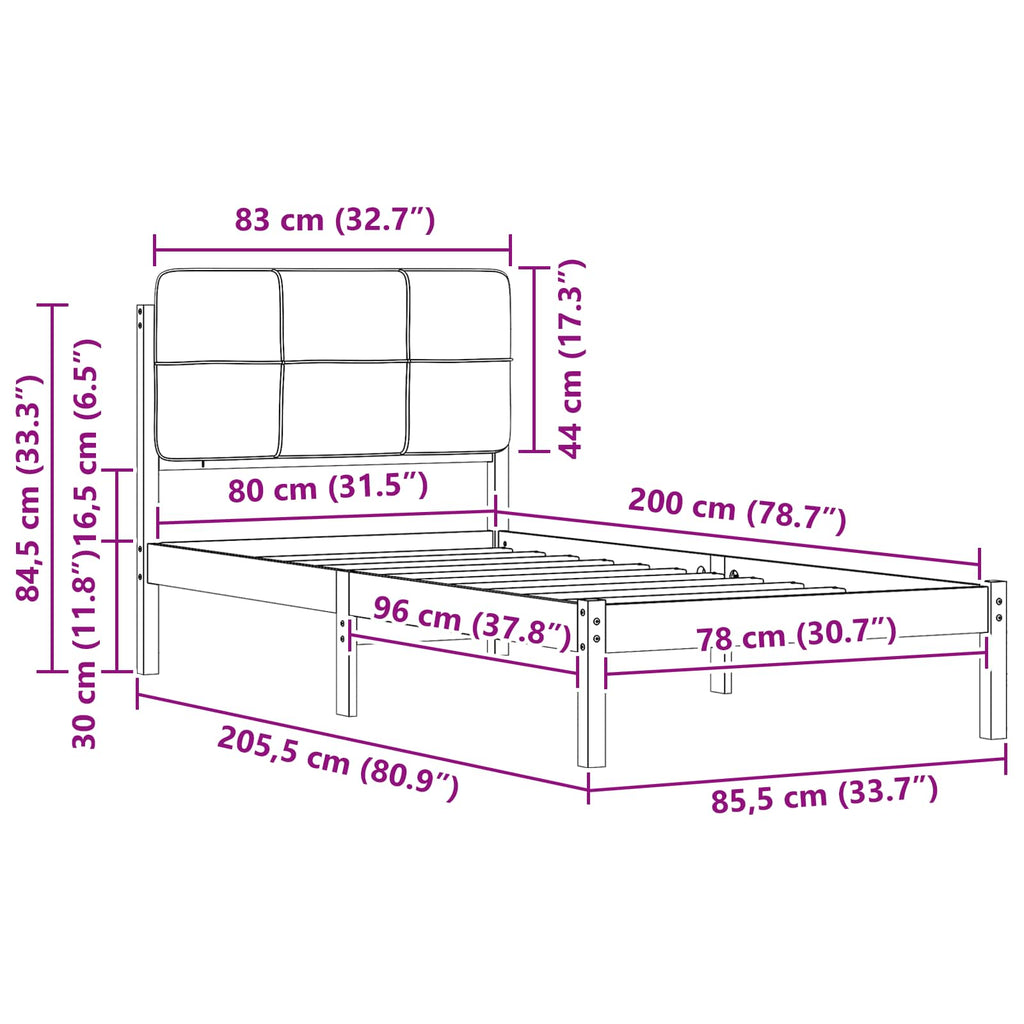 vidaXL Ramka łóżka z tapicerowanym wezgłowiem Jasnoszary 80 x 200 cm