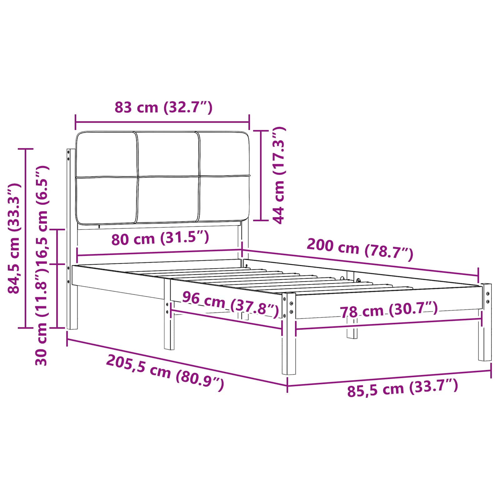 vidaXL Ramka łóżka z tapicerowanym wezgłowiem Ciemnoszary 80 x 200 cm