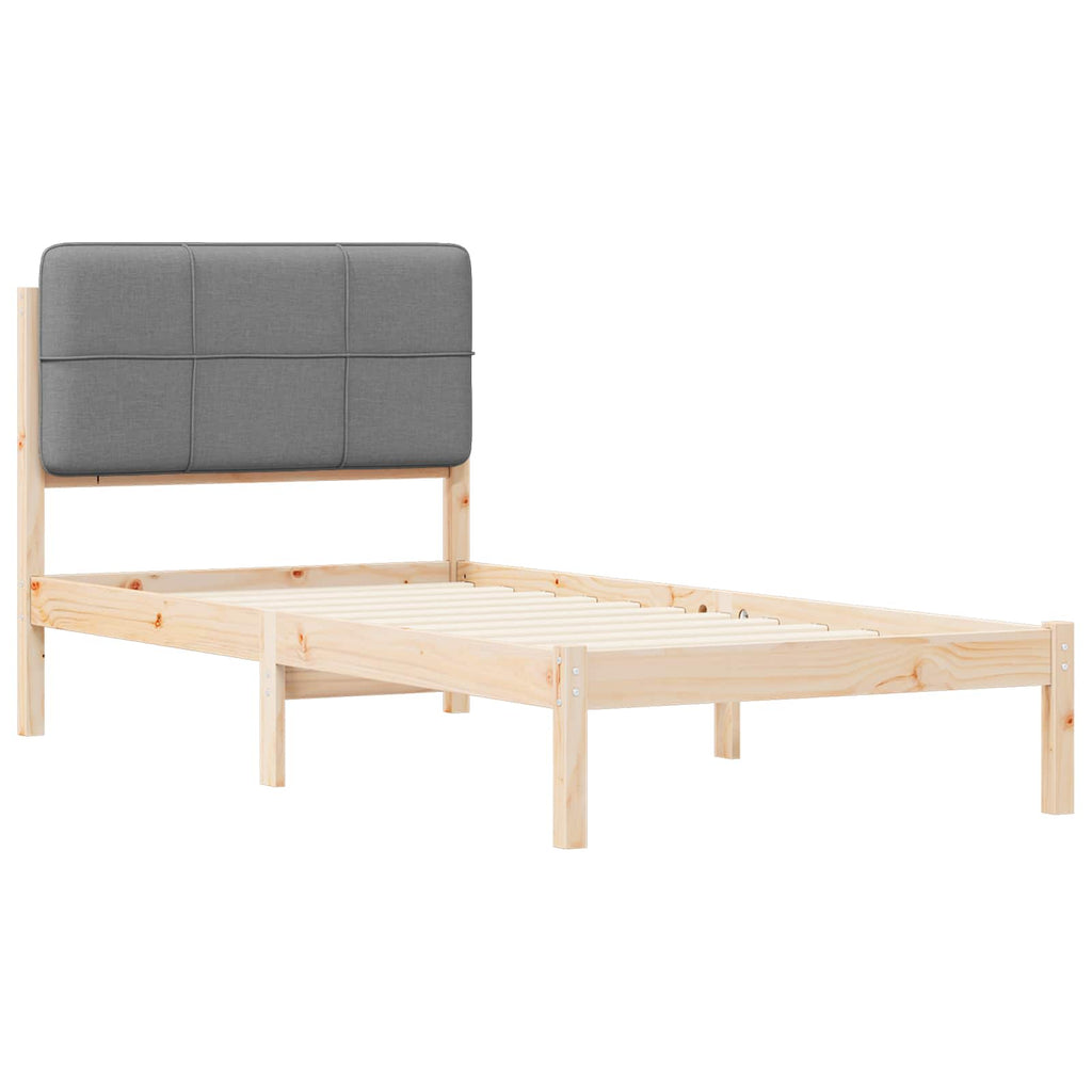 vidaXL Ramka łóżka z tapicerowanym wezgłowiem Jasnoszary 90 x 190 cm