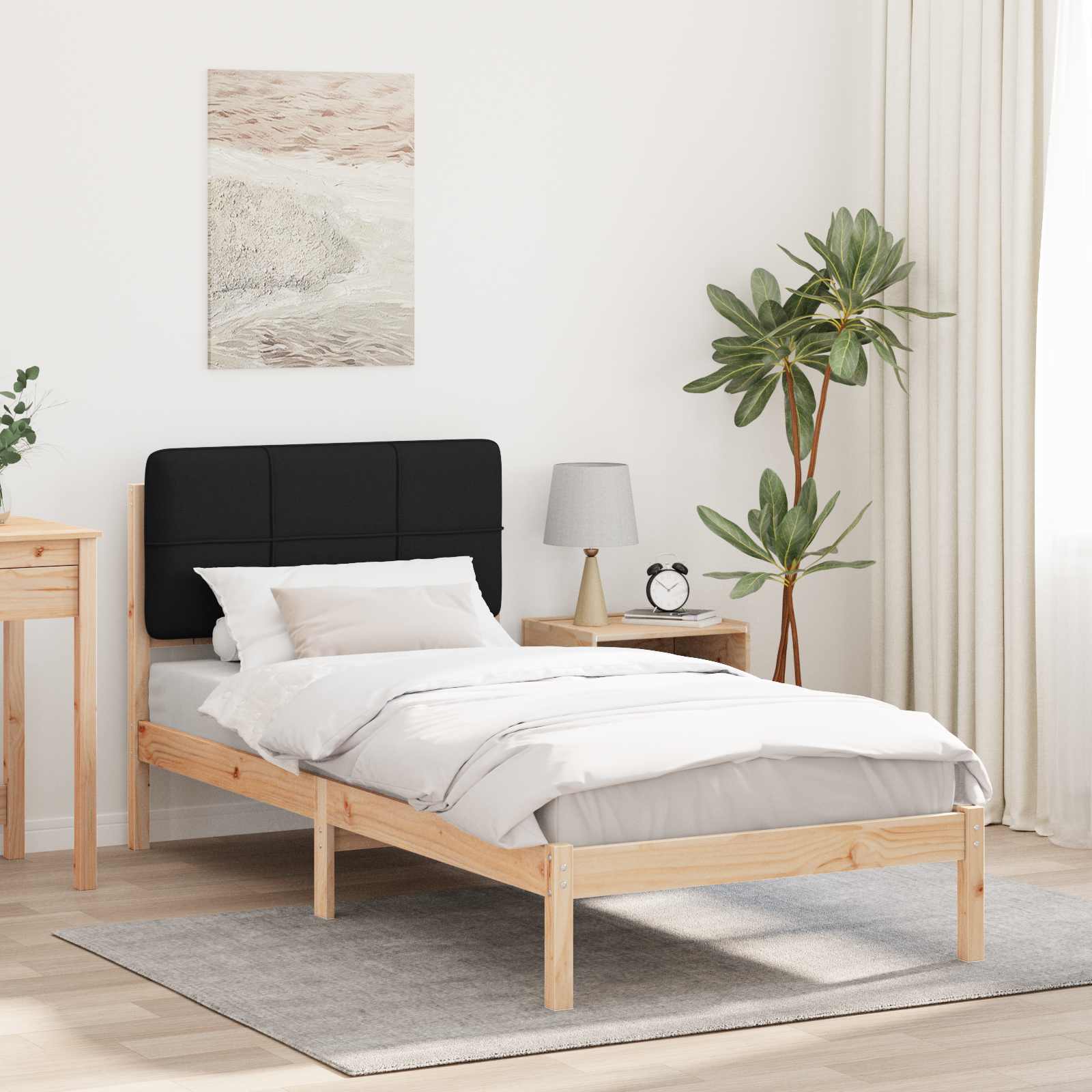 vidaXL Ramka łóżka z tapicerowanym wezgłowiem Czarny 90 x 190 cm