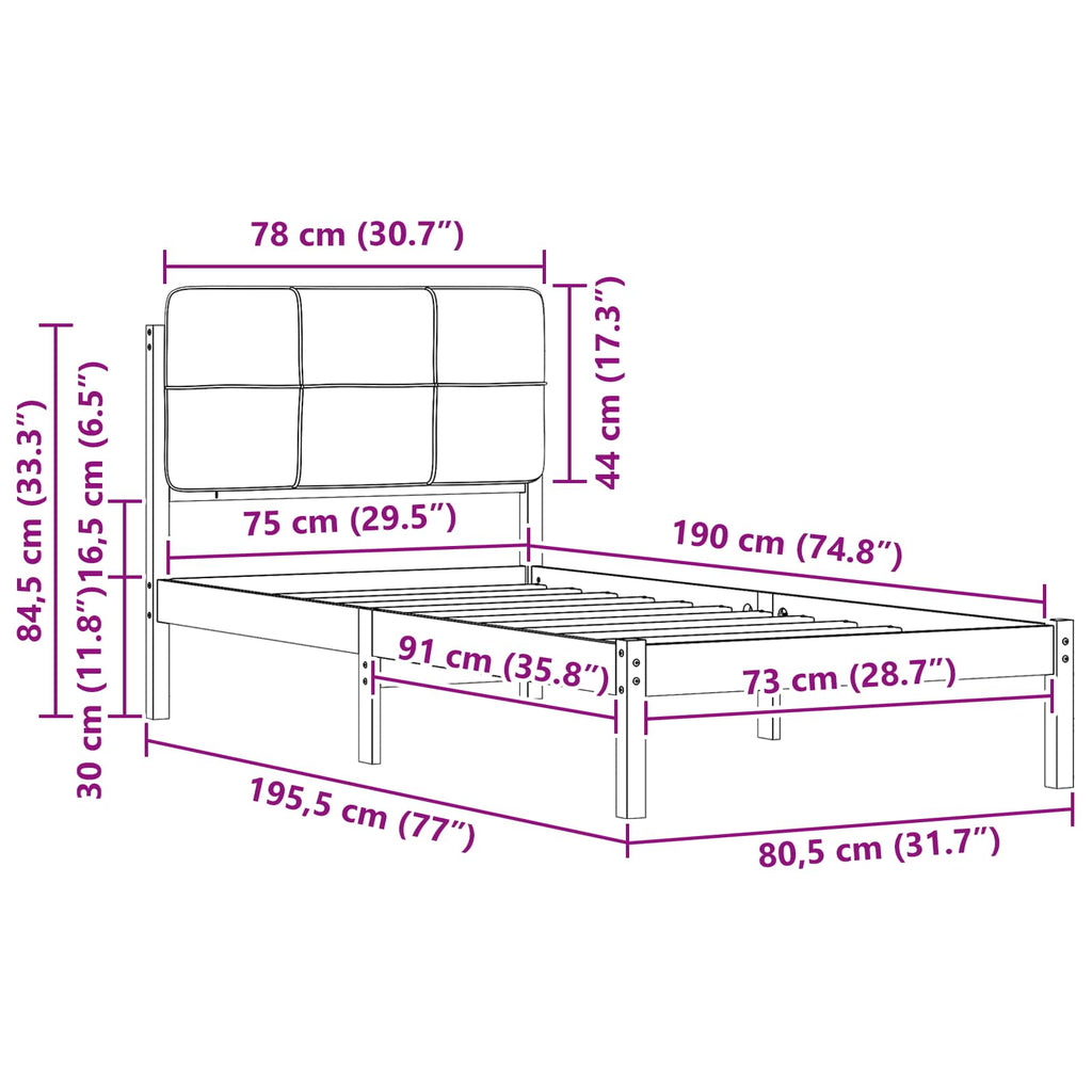 vidaXL Ramka łóżka z tapicerowanym wezgłowiem Ciemnoszary 75 x 190 cm