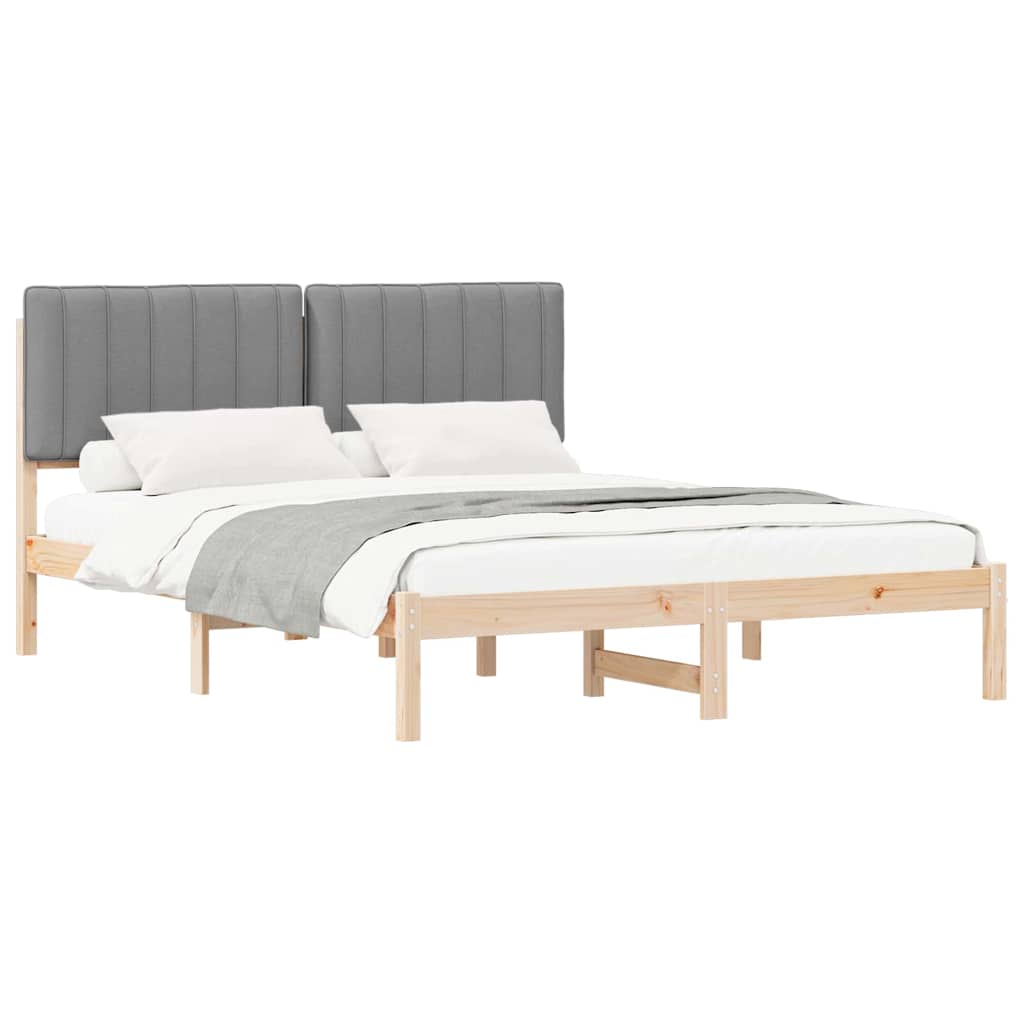 vidaXL Ramka łóżka z tapicerowanym wezgłowiem Jasnoszary 150 x 200 cm