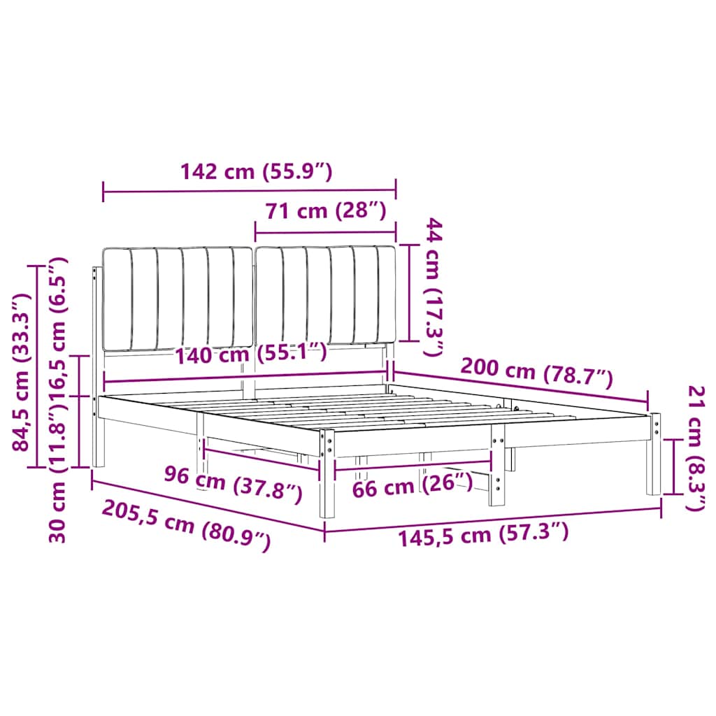 vidaXL Ramka łóżka z tapicerowanym wezgłowiem Czarny 140 x 200 cm