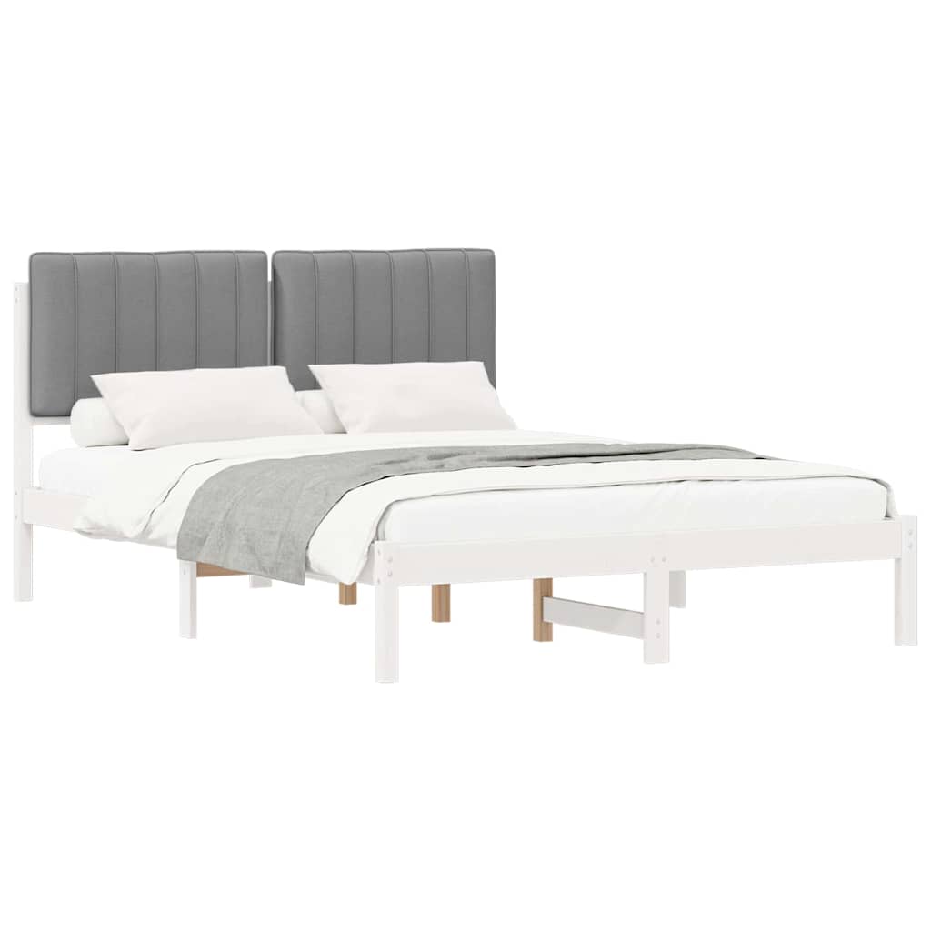 vidaXL Ramka łóżka z tapicerowanym wezgłowiem Jasnoszary 140 x 190 cm
