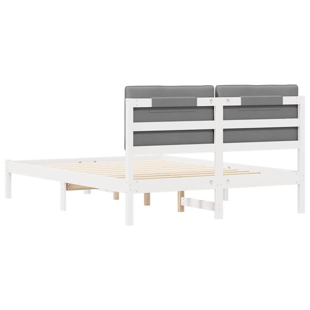 vidaXL Ramka łóżka z tapicerowanym wezgłowiem Jasnoszary 140 x 190 cm