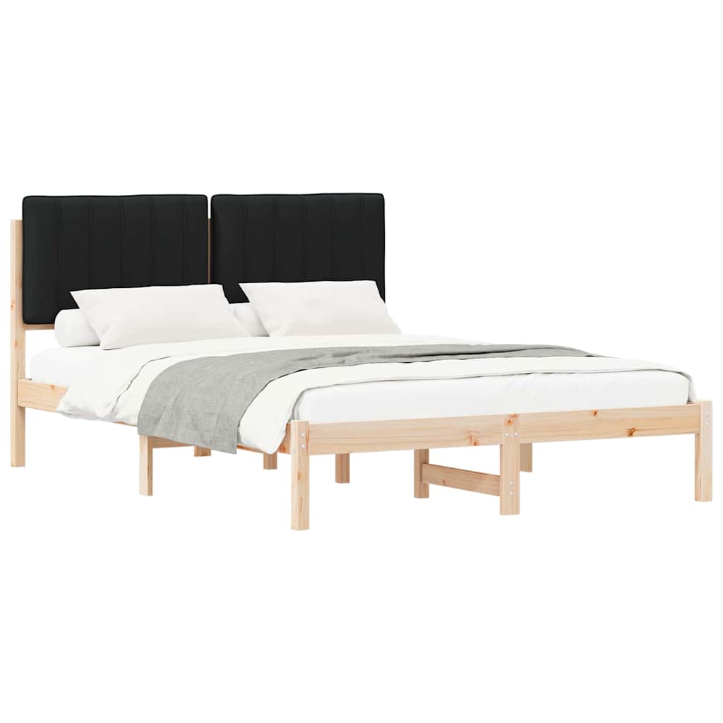 vidaXL Ramka łóżka z tapicerowanym wezgłowiem Czarny 135 x 190 cm
