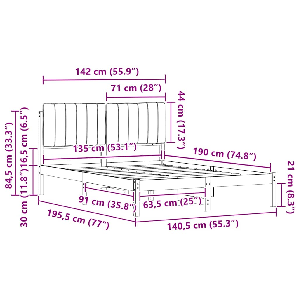 vidaXL Ramka łóżka z tapicerowanym wezgłowiem Czarny 135 x 190 cm