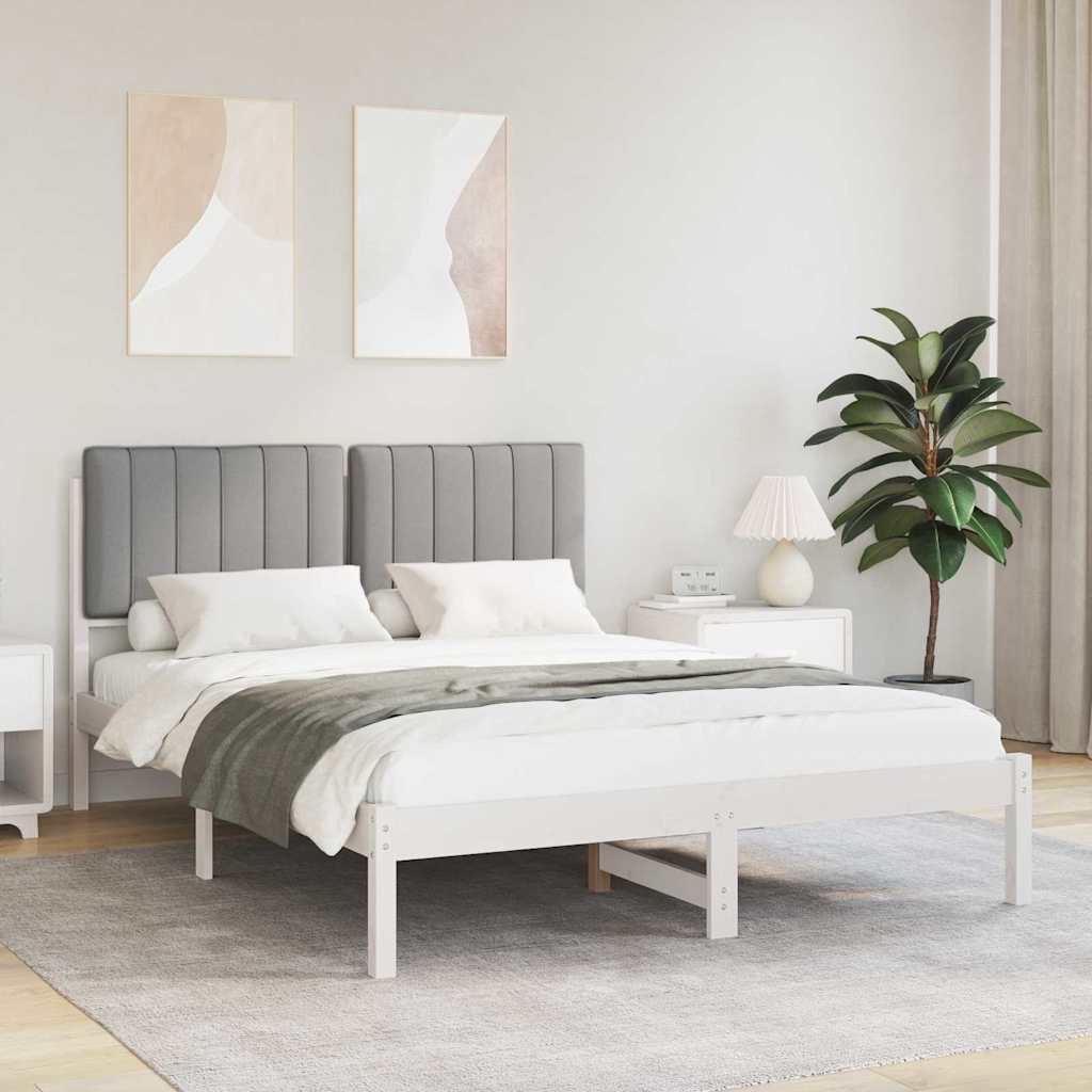 vidaXL Ramka łóżka z tapicerowanym wezgłowiem Jasnoszary 135 x 190 cm