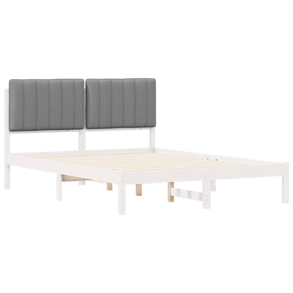 vidaXL Ramka łóżka z tapicerowanym wezgłowiem Jasnoszary 135 x 190 cm