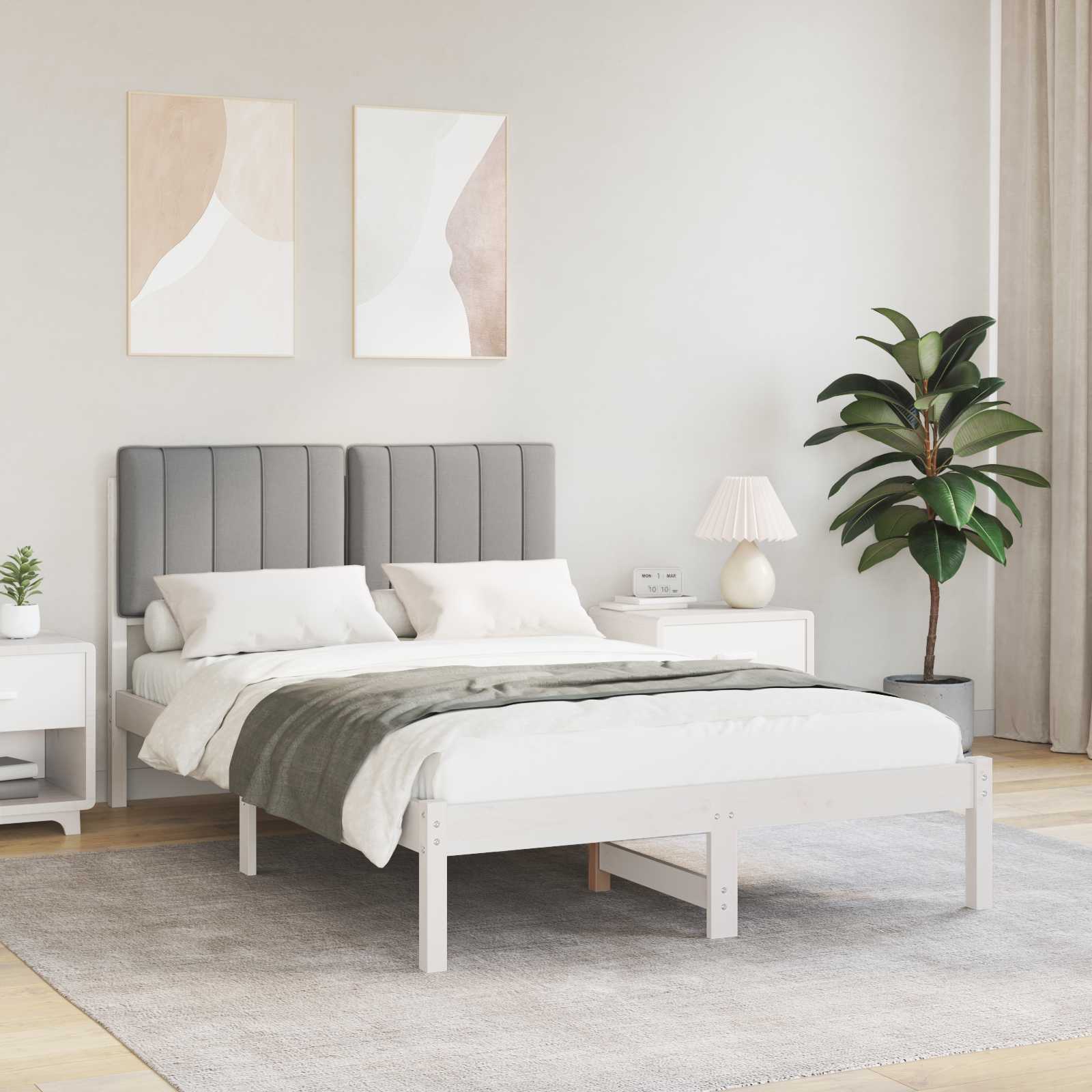vidaXL Ramka łóżka z tapicerowanym wezgłowiem Jasnoszary 120 x 190 cm
