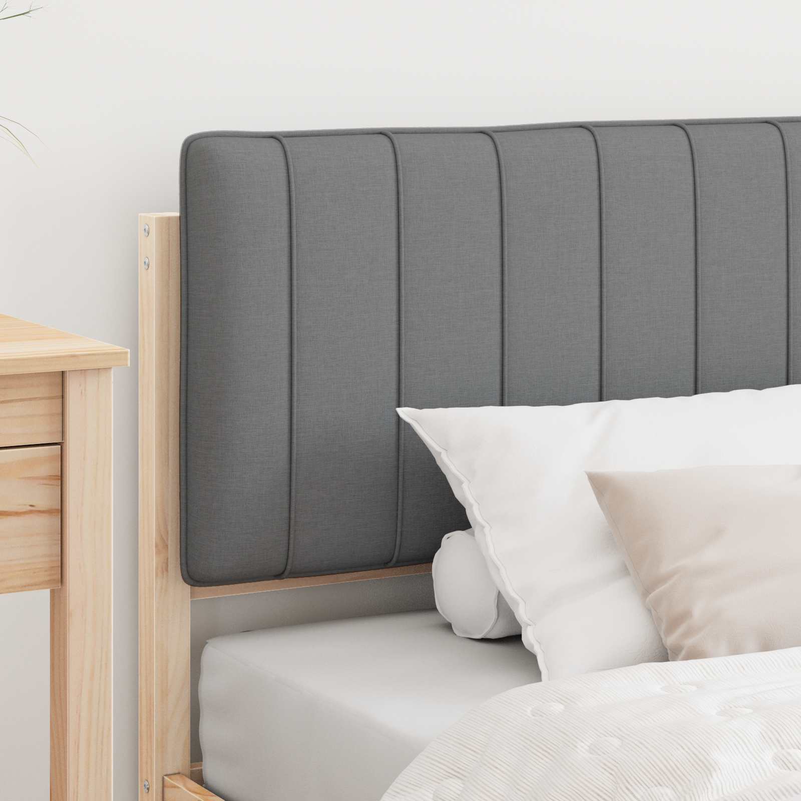 vidaXL Ramka łóżka z tapicerowanym wezgłowiem Jasnoszary 100 x 200 cm