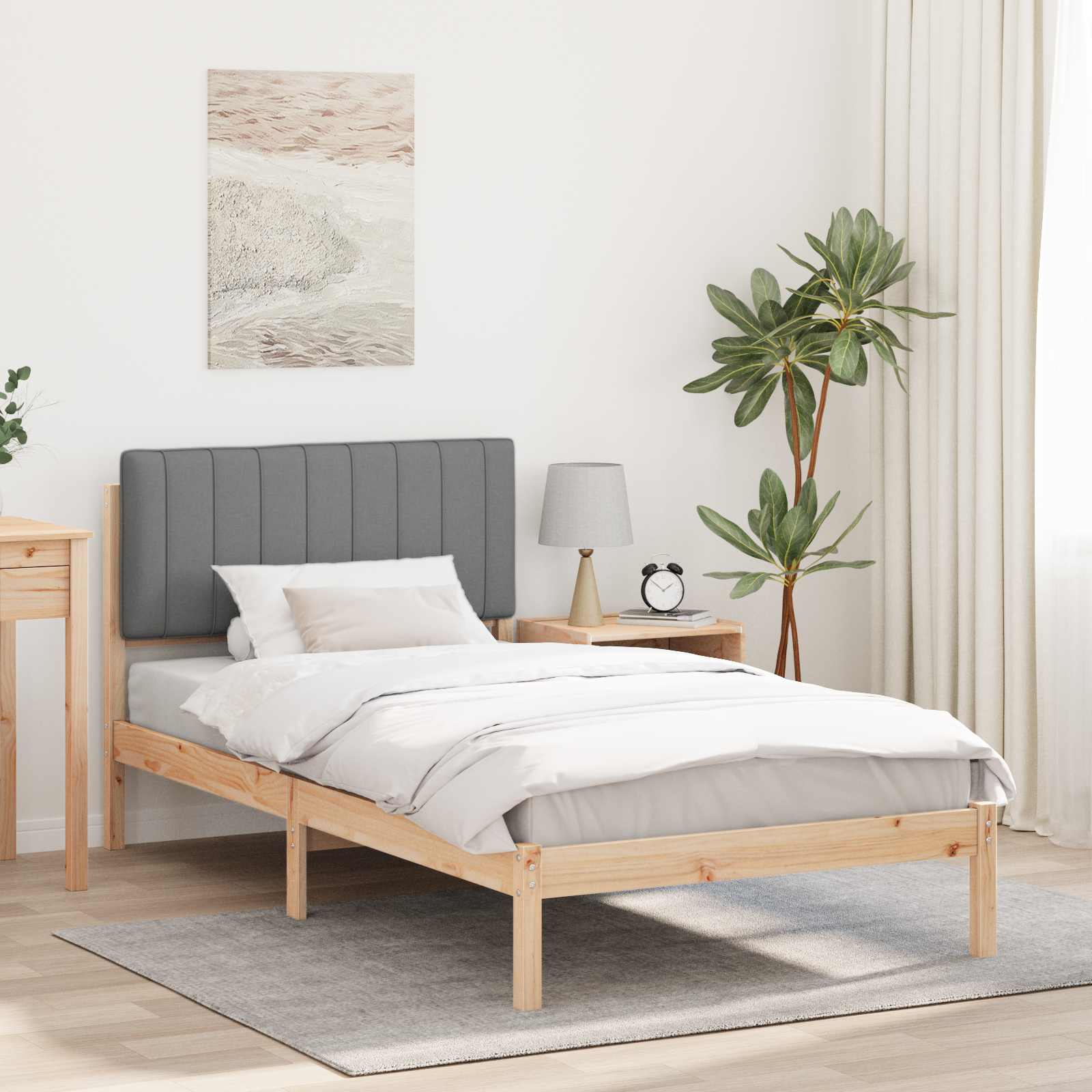 vidaXL Ramka łóżka z tapicerowanym wezgłowiem Jasnoszary 100 x 200 cm