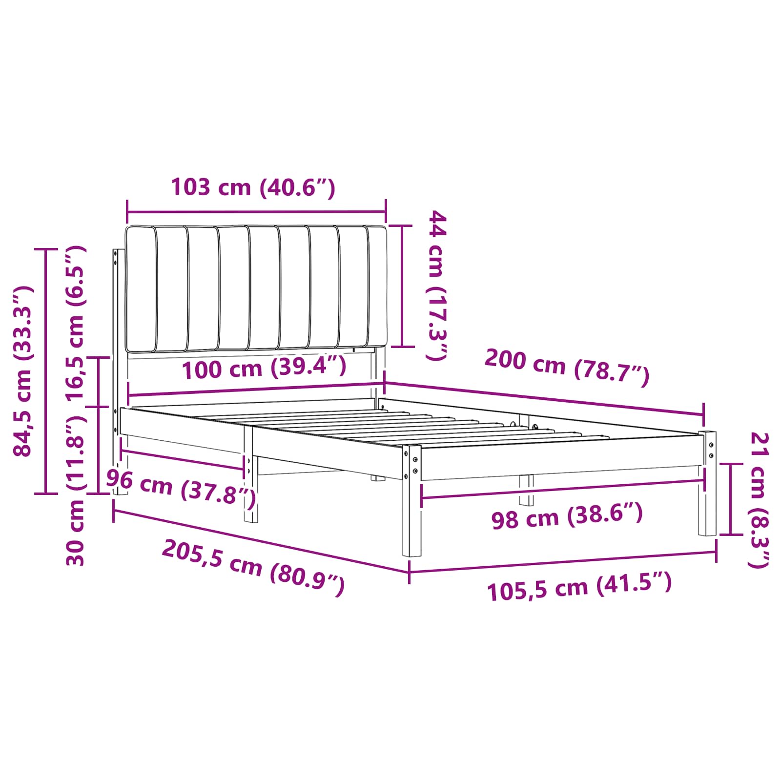 vidaXL Ramka łóżka z tapicerowanym wezgłowiem Jasnoszary 100 x 200 cm