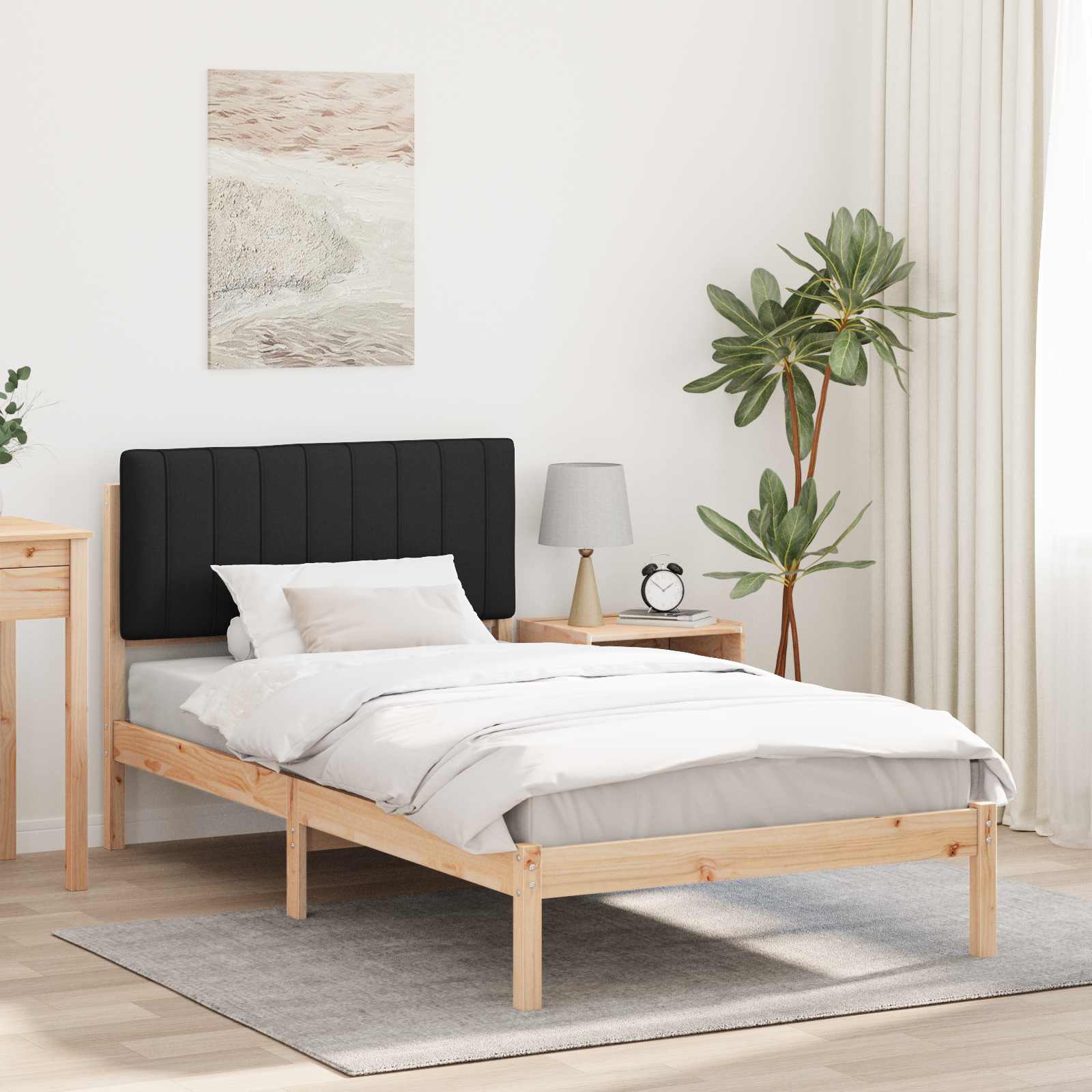 vidaXL Ramka łóżka z tapicerowanym wezgłowiem Czarny 100 x 200 cm