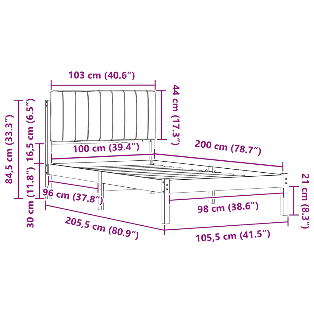 vidaXL Ramka łóżka z tapicerowanym wezgłowiem Ciemnoszary 100 x 200 cm