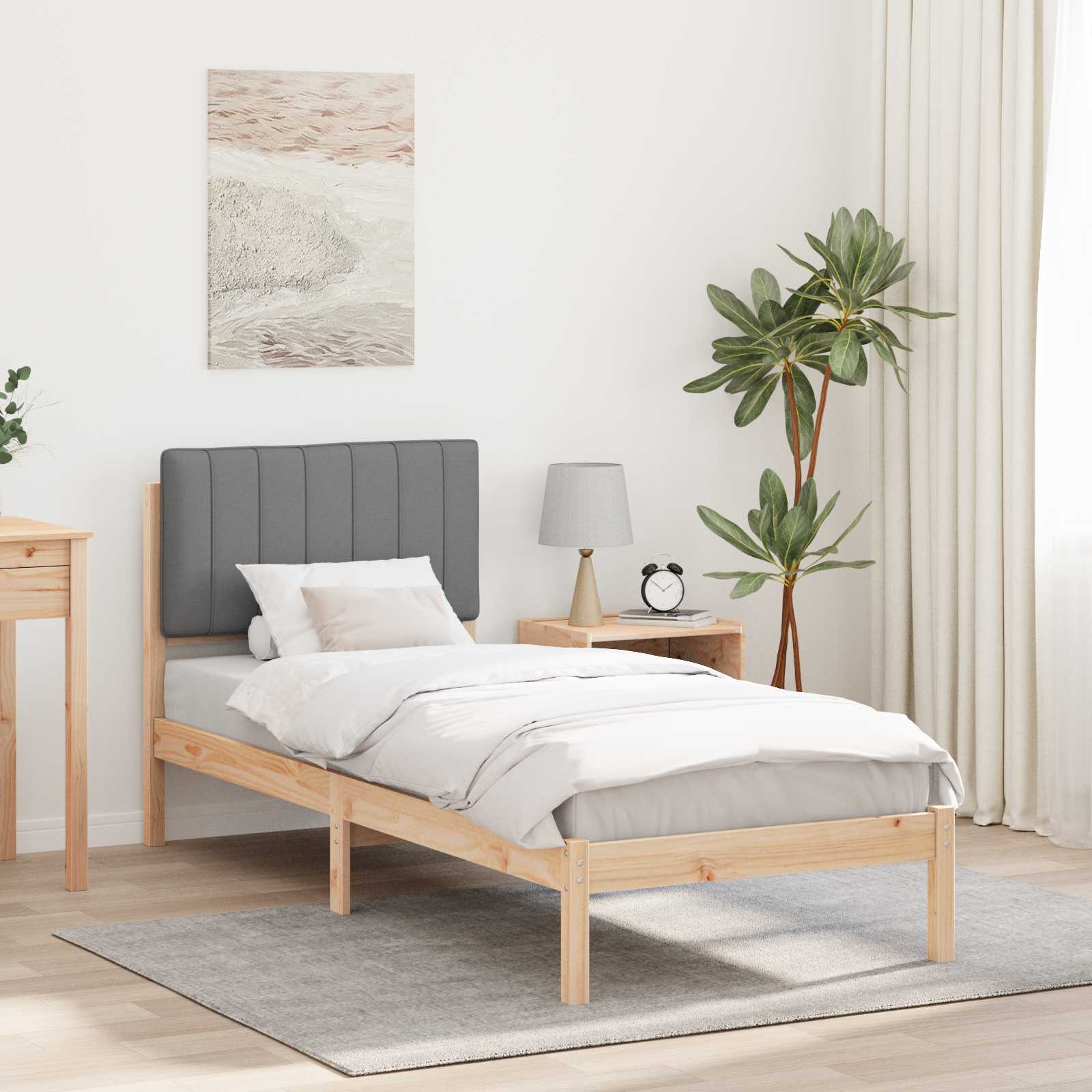 vidaXL Ramka łóżka z tapicerowanym wezgłowiem Jasnoszary 80 x 200 cm