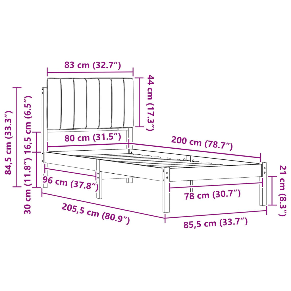 vidaXL Ramka łóżka z tapicerowanym wezgłowiem Ciemnoszary 80 x 200 cm