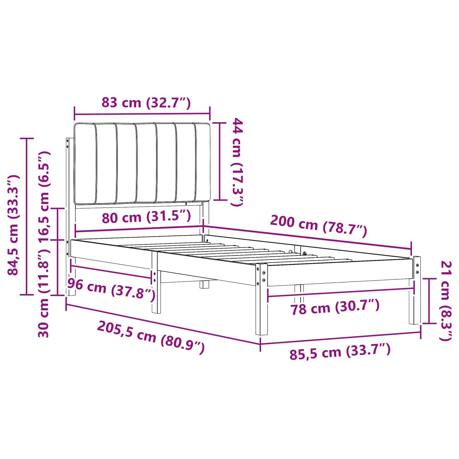 vidaXL Ramka łóżka z tapicerowanym wezgłowiem Jasnoszary 80 x 200 cm