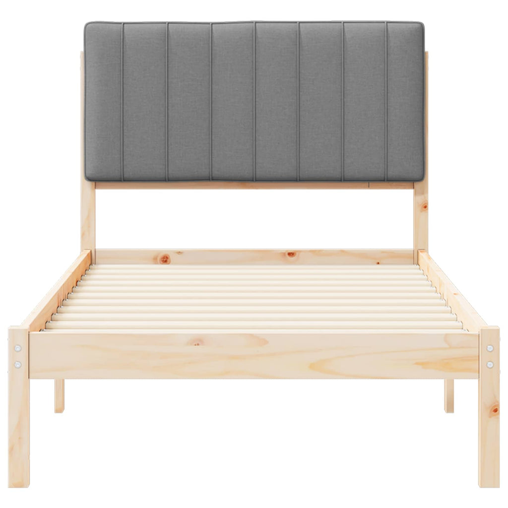 vidaXL Ramka łóżka z tapicerowanym wezgłowiem Jasnoszary 90 x 190 cm