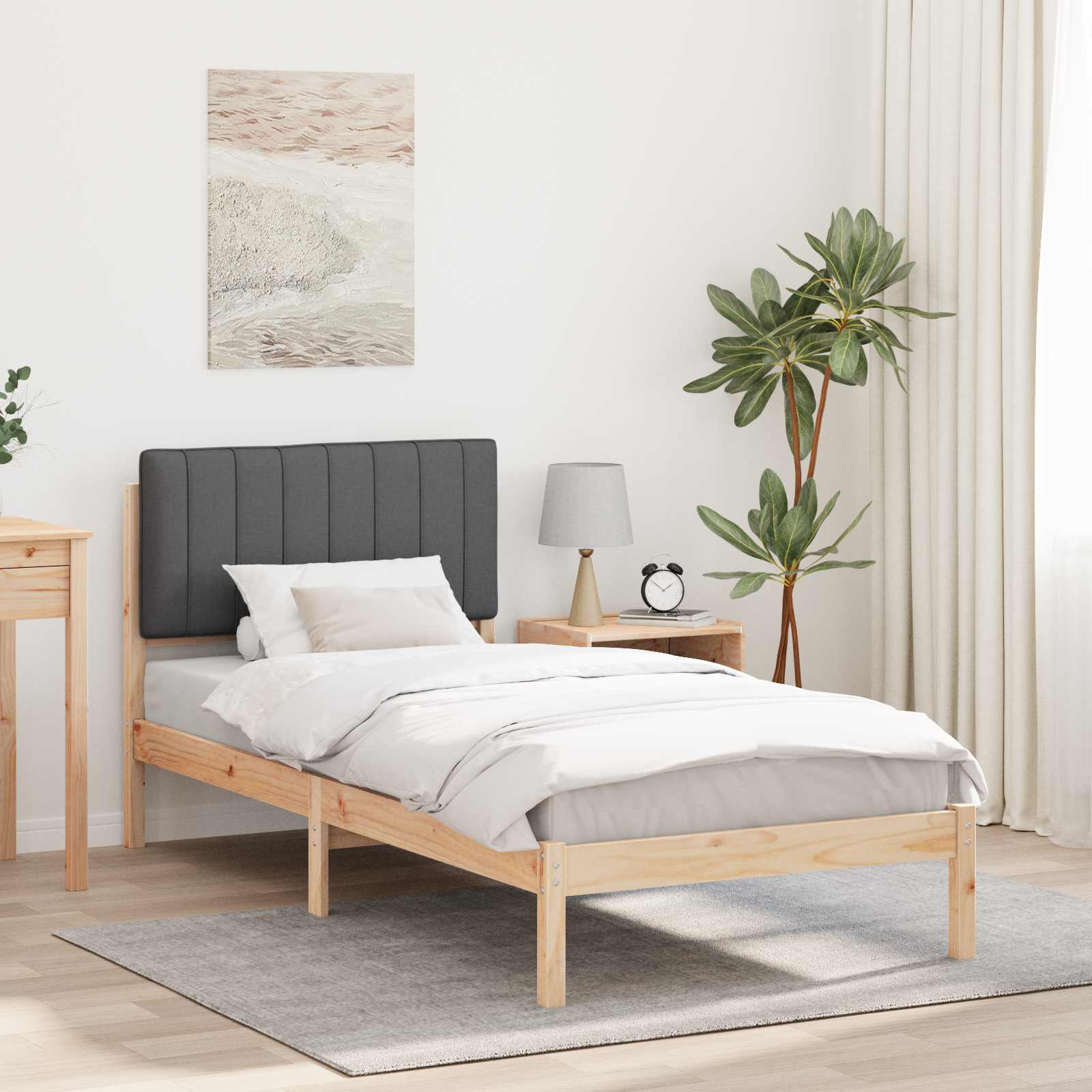 vidaXL Ramka łóżka z tapicerowanym wezgłowiem Ciemnoszary 90 x 190 cm