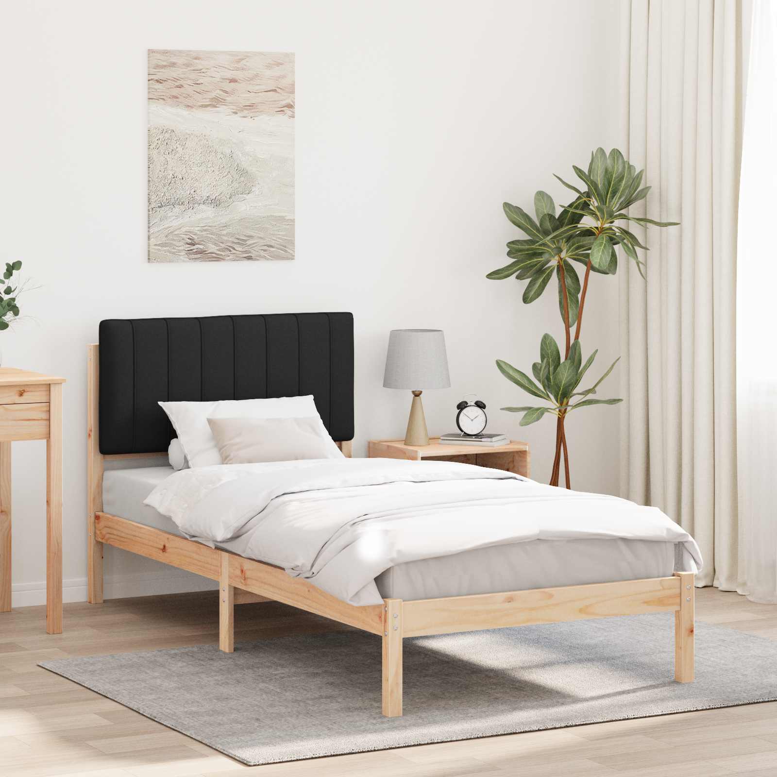 vidaXL Ramka łóżka z tapicerowanym wezgłowiem Czarny 90 x 190 cm