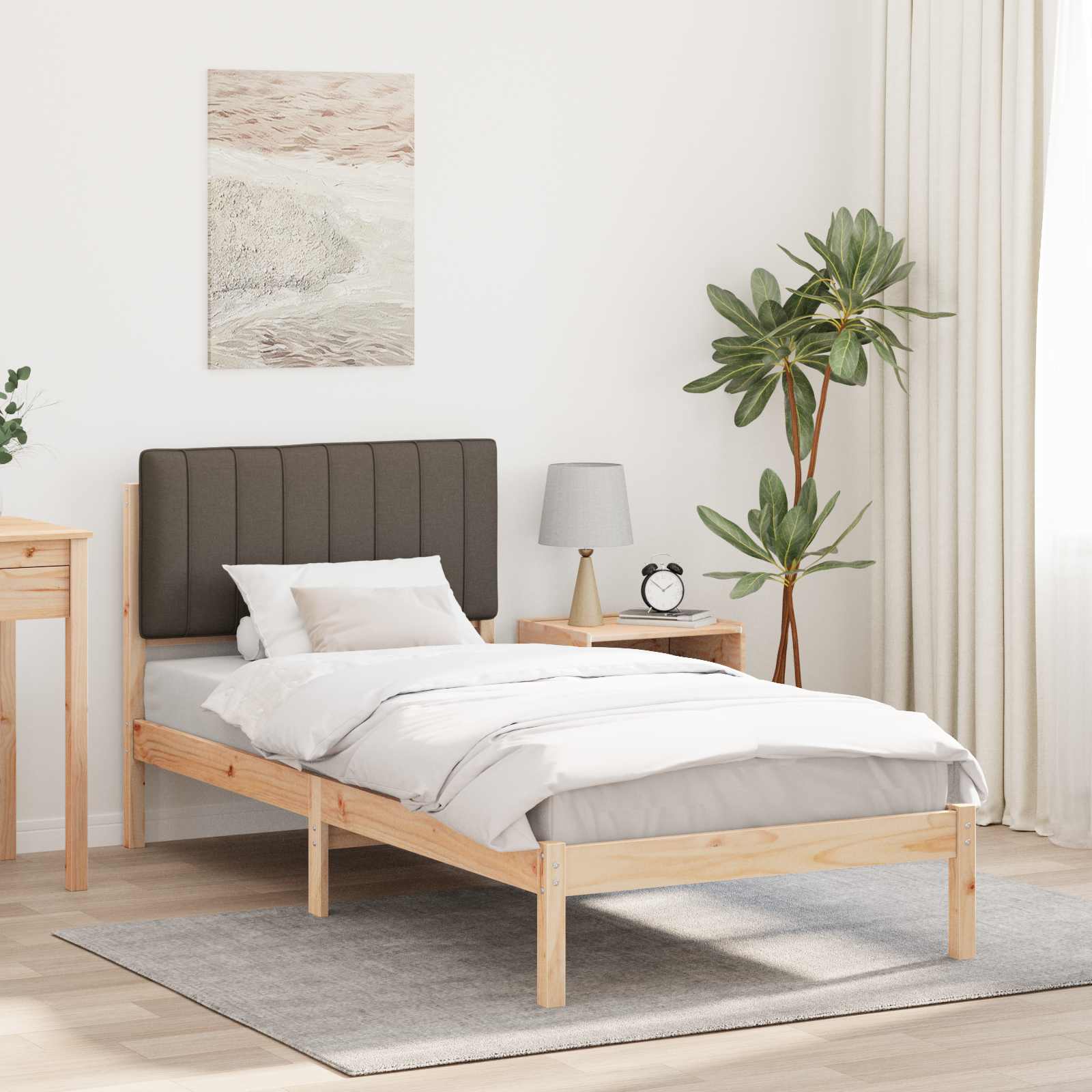 vidaXL Ramka łóżka z tapicerowanym wezgłowiem Ciemnoszary 90 x 190 cm