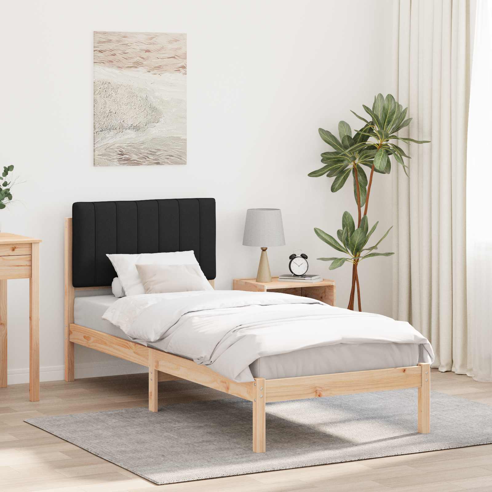 vidaXL Ramka łóżka z tapicerowanym wezgłowiem Czarny 75 x 190 cm