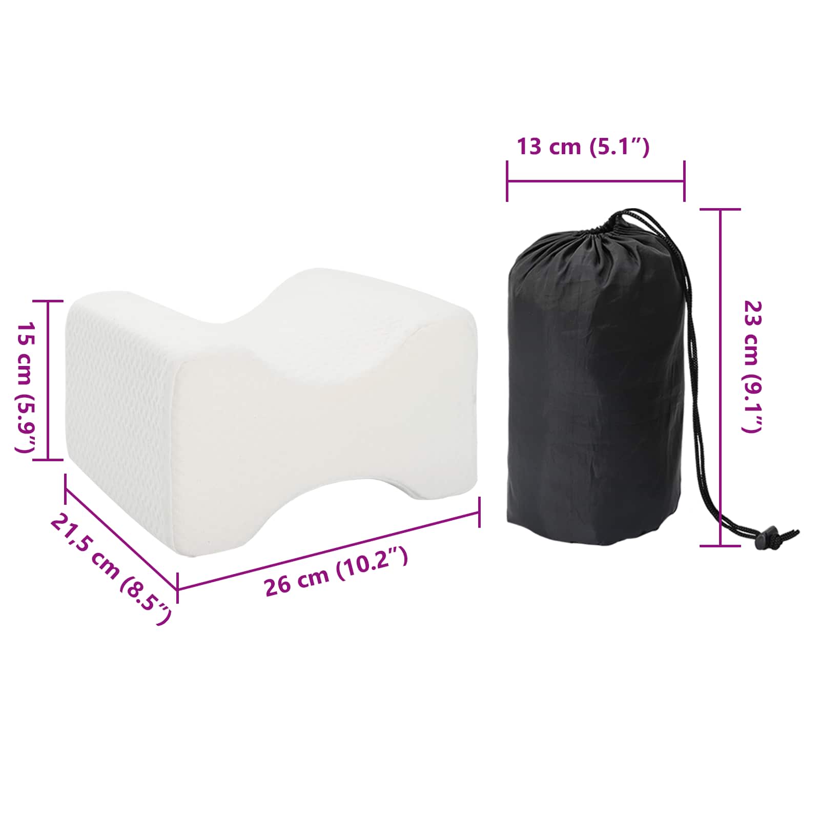 vidaXL Knee Pillow Biały Pianka z pamięcią i poliester