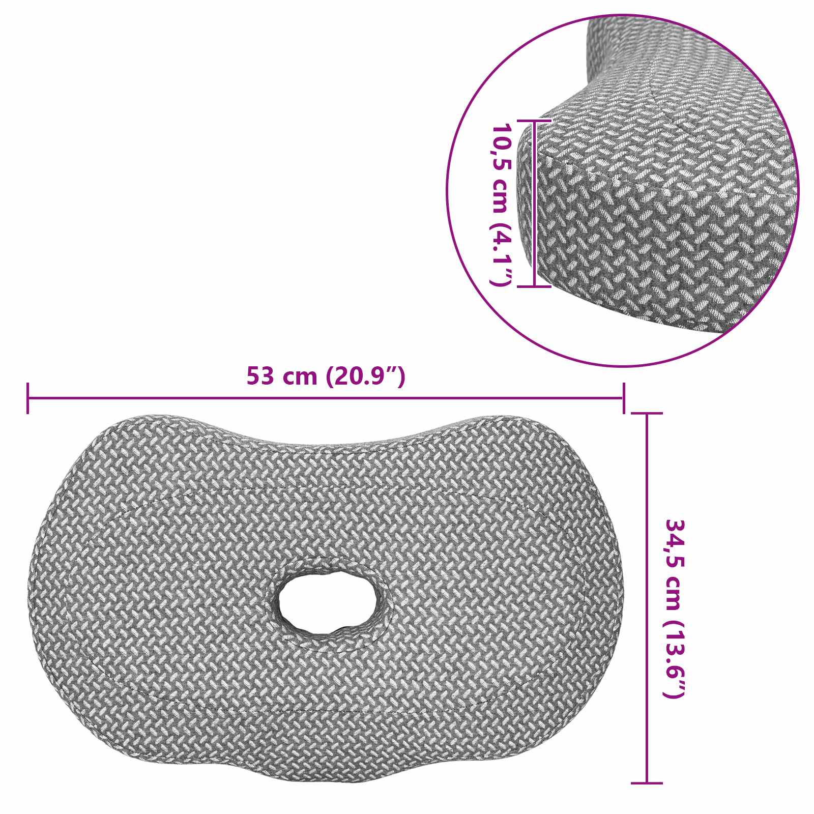 vidaXL Poduszka na Szyję Szary 53 x 34,5 x 10,5 cm Pianka z pamięcią