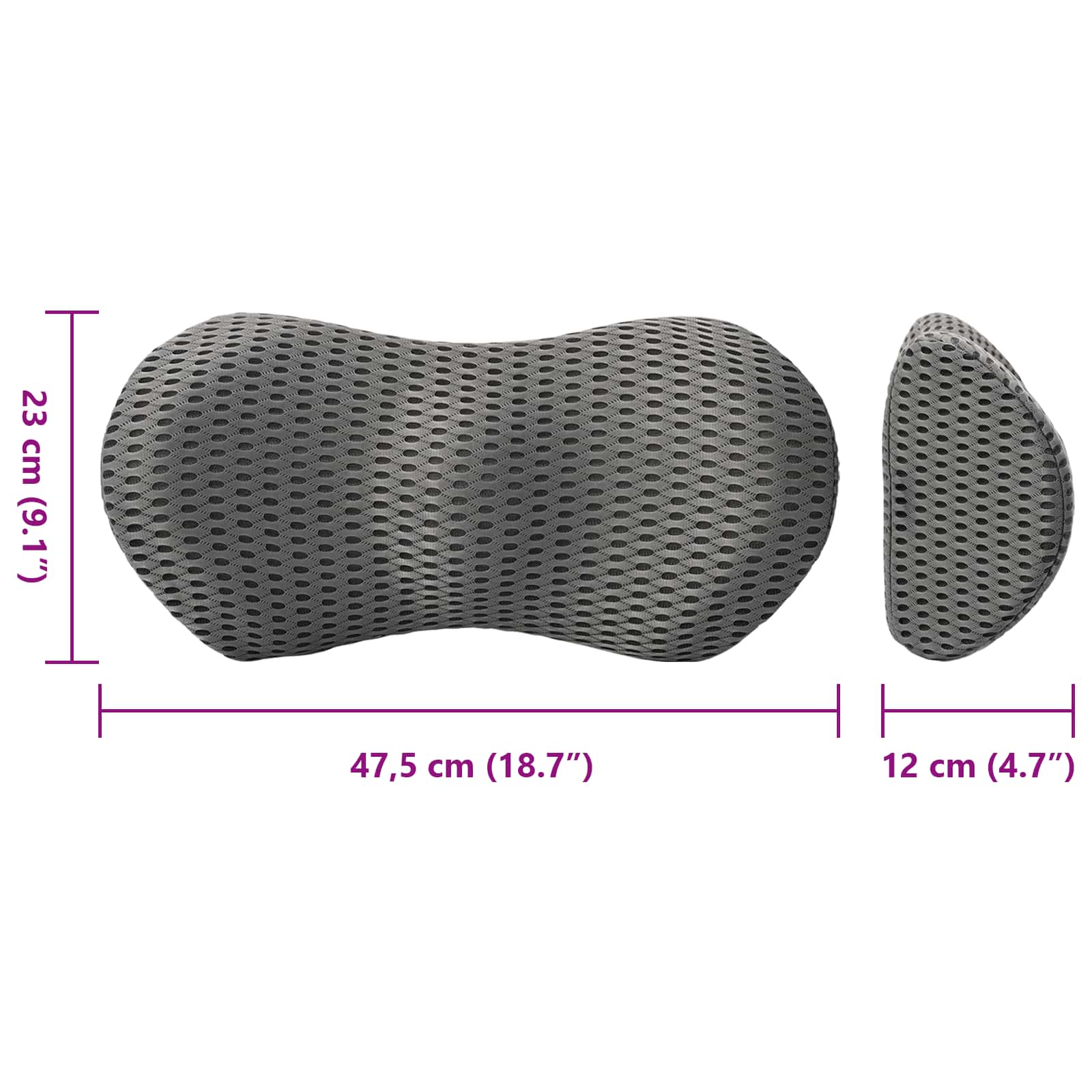 vidaXL Poduszka pod plecy Szary Pianka z pamięcią 47,5 x 23 x 12 cm