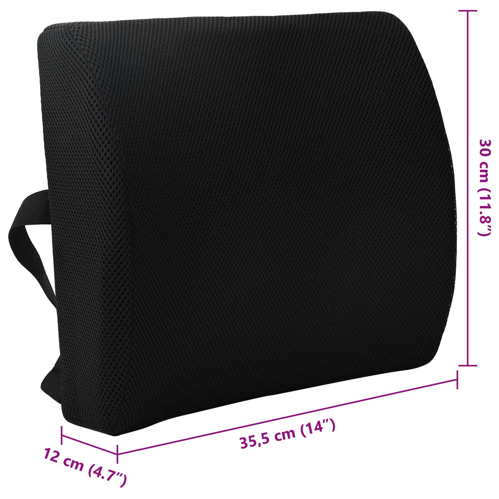 vidaXL Poduszka pod plecy Czarny Pianka z pamięcią 35,5 x 30 x 12 cm