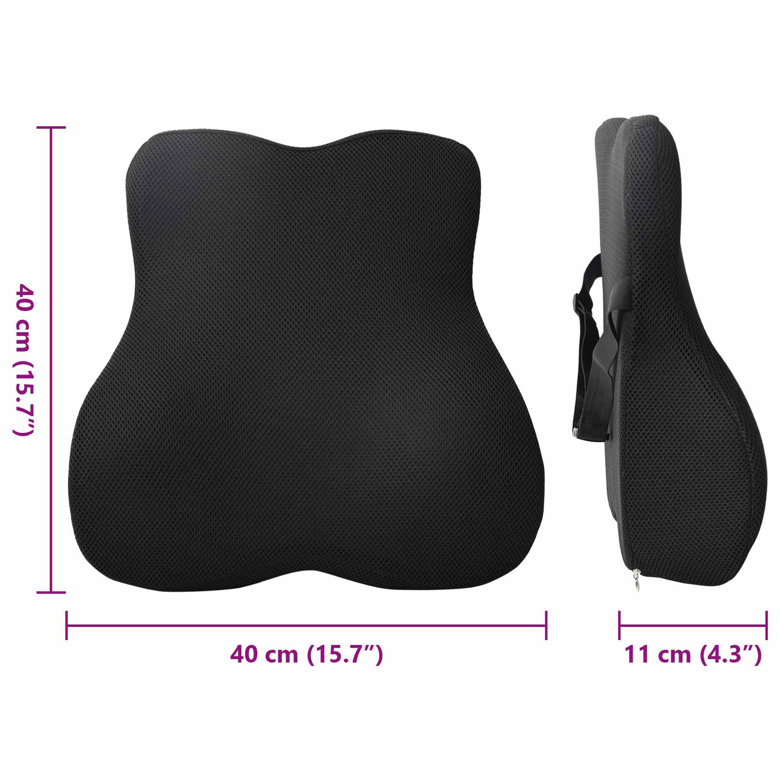 vidaXL Poduszka pod plecy Czarny Pianka z pamięcią 40 x 40 x 11 cm