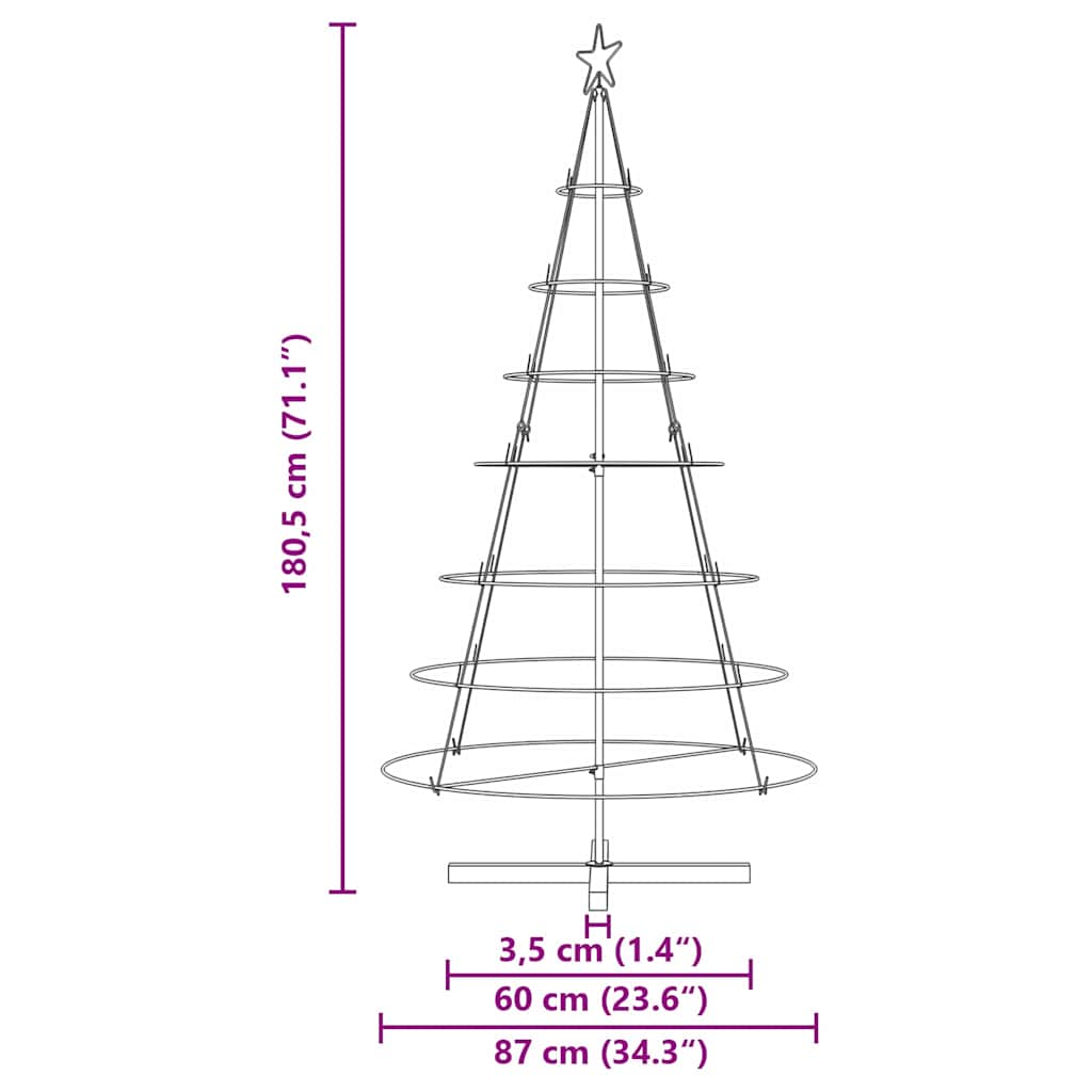 vidaXL Choinka Stożkowa Świąteczna z podstawą Czarny 180,5 cm Stal