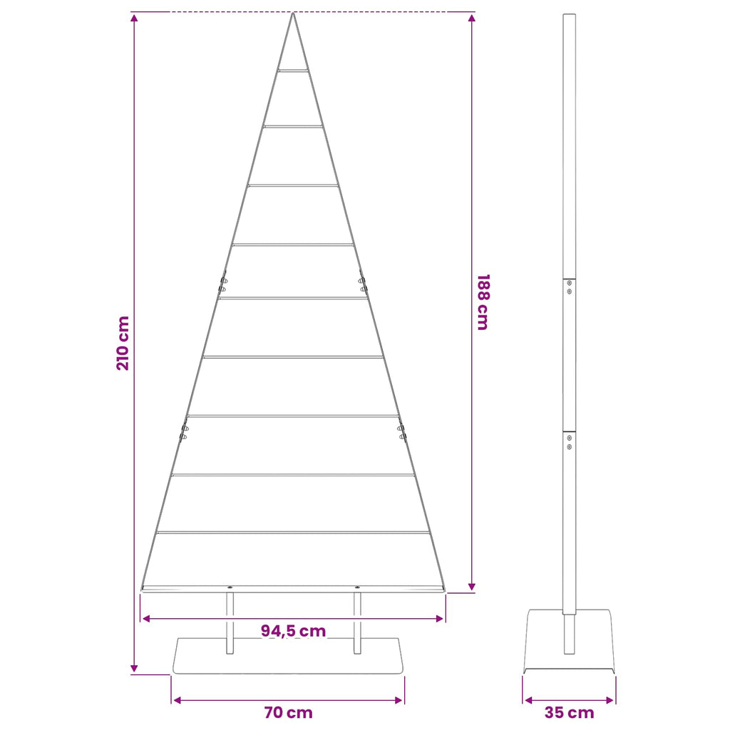 vidaXL Metalowa choinka świąteczna z podstawą Czarny 210 cm Stal