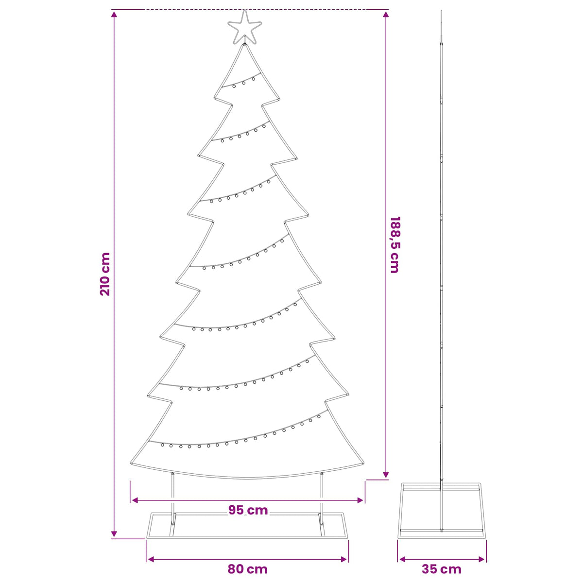 vidaXL Metalowa choinka świąteczna Czarny 210 cm Stal