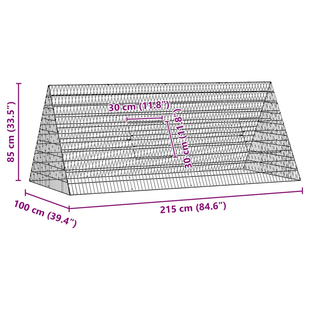 vidaXL Klatka dla kur Srebrny 215 x 100 x 85 cm Stal Galwanizowana