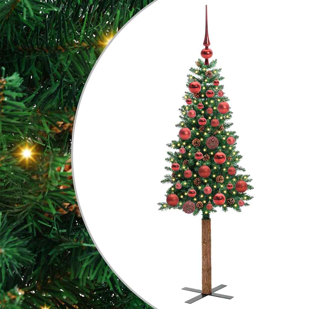 vidaXL Szczupła Choinka Zielony 150 cm PVC i lite drewno sosnowe
