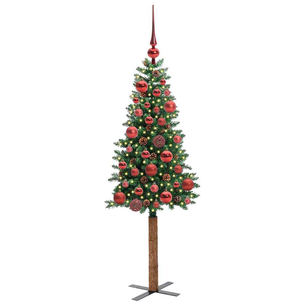 vidaXL Szczupła Choinka Zielony 150 cm PVC i lite drewno sosnowe