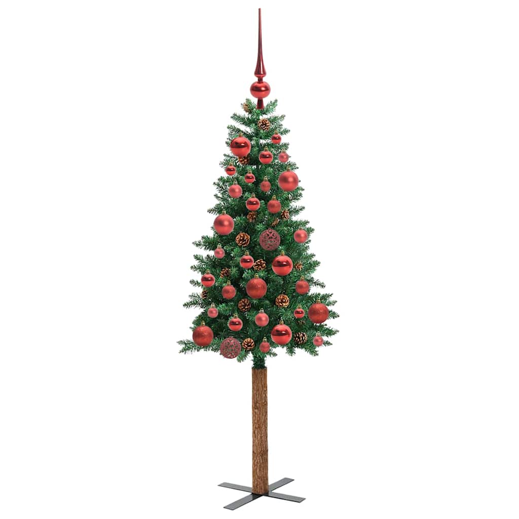 vidaXL Szczupła Choinka Zielony 150 cm PVC i lite drewno sosnowe