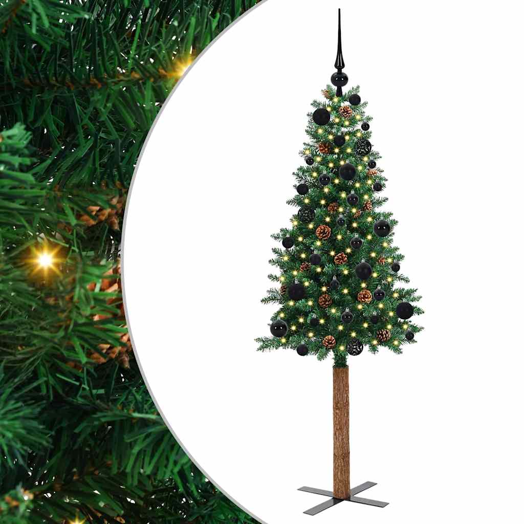 vidaXL Szczupła Choinka Zielony 150 cm PVC i lite drewno sosnowe