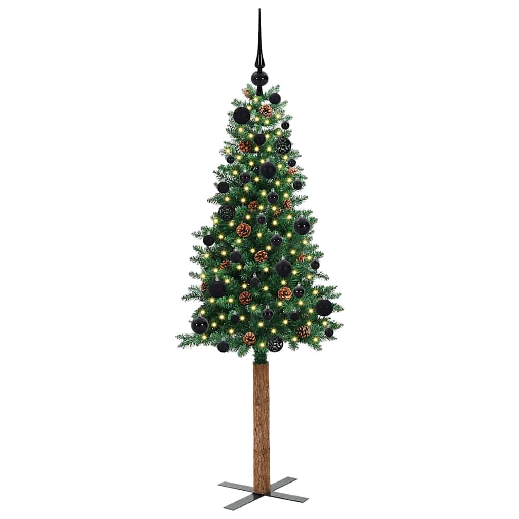 vidaXL Szczupła Choinka Zielony 150 cm PVC i lite drewno sosnowe