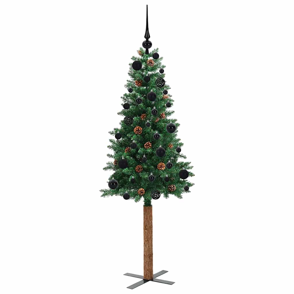 vidaXL Szczupła Choinka Zielony 150 cm PVC i lite drewno sosnowe